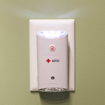 AMERICAN RED CROSS® Blackout Buddy - Be prepared for a power outage emergency with the Blackout Buddy.  Bright 3LED light plugs directly into an electrical socket for constant charging.  Automatically lights up when there is a power failure or blackout.  Also functions as an LED nightlight and flashlight.